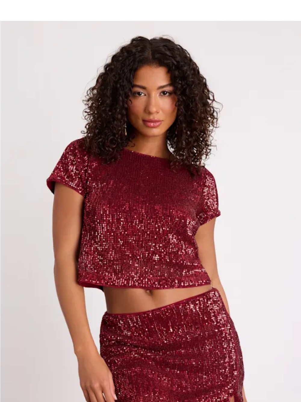 Lulu's Burgundy Sequined Two-Piece Skirt Set - Picture 2 of 6